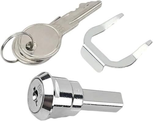 A Set Silver Stainless Toolbox Lock, Toolbox Lock Iron Cabinet Insert Linkage Drawer Set,180° Rotation Unlocking (1 Fastening tab and 2 Keys,1 Cylinder)