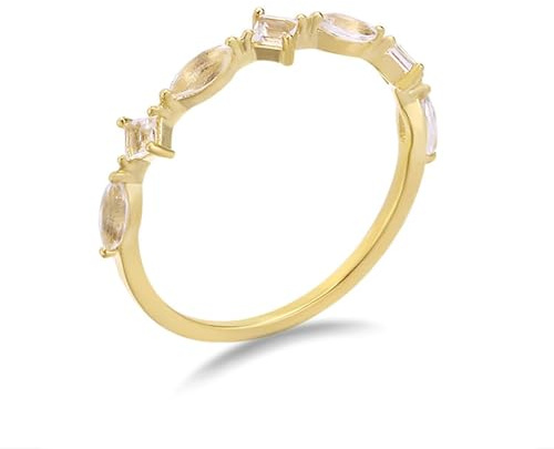 Wycian Ehering Vintage, Damenring Gold 18K Gelbgold Kristall Weiß Marquise-Form Größe 45 (14.3) für Abschlussball