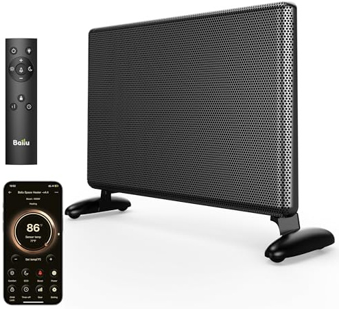 Ballu Mica Infrared Space Heater Large Room,Panel Heater with Programmable Thermostat,WiFi App Control,Portable Stand or Wall Mount, Energy Efficient Smart Quiet Heater,Work with Alexa,Black