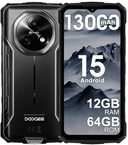 DOOGEE Fire 5 Rugged Smartphone, Batteria 13000mAh 10W 4G Android 15 Telefono Indistruttibile,6.6''HD+90Hz, 13MP+8MP AI Fotocamere Cellulare Antiurto, 12GB+64GB/2TB, IP68/NFC/OTG/3 slot (Nero)