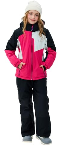 SMONTY Kids Ski Suit Girls Boys Snowsuits Winter Ski Jacket & Bib Pants Set Snowboard Waterproof Windproof Warm Coat(6-7 Years,Black Pink)