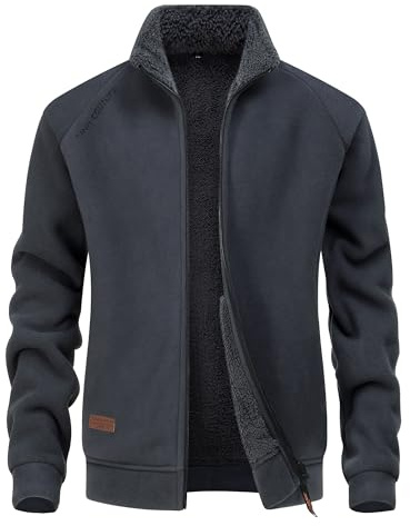 CoXuantion Giacche di Pile Uomo Full-Zip All'aperto Sport Giacca con Tasche Giacca di caldo invernale Antivento Cappotto Stand-up Collare Trekking Casual maniche lunghe da Lavoro