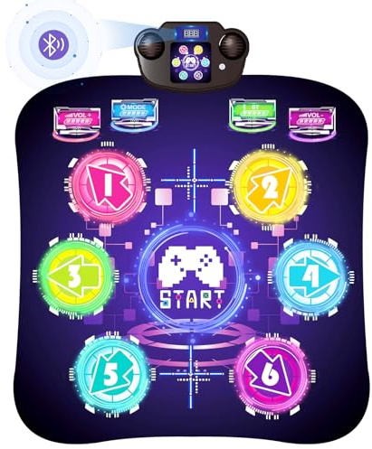 Tanzmatte Kinder ab 3 4 5 6 7 8 9 10 11 12 Jahre, Musikmatte mit 6 Tasten LED & Bluetooth, Spielzeug Geschenke für Mädchen Jungen, Geburtstag Weihnachten, Batteriebetrieben (ohne Batterien)