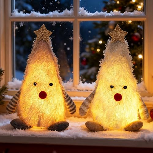 ACAREY Weihnachtsdeko Wichtel mit Licht, 2 Stück Weihnachten Deko Schneemann Figuren Weihnachten Tischdeko Figur für Weihnachtsdeko Innen Kamin Büro Zimmer Weihnachts Geschenke