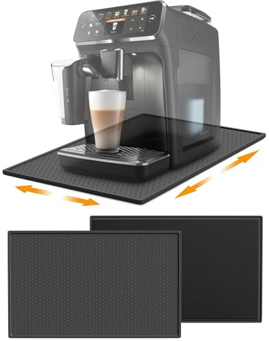 Unterlage für Kaffeemaschine, 48x30cm Silikonmatte mit Rand für De Longhi Magnifica Philips LatteGo Siemens KRUPS Kaffeevollautomat Zubehör Silikon Unterlage Leicht zu verschieben & reinigen (Schwarz)