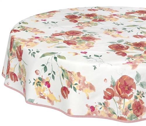 Wachstuchtischdecke Tischdecke abwaschbar Wachstischdecke pflegeleicht wasserabweisend Lotuseffekt Gartentischdecke Mohnblumen Rund 140 cm mit Saum (Eingefasst)