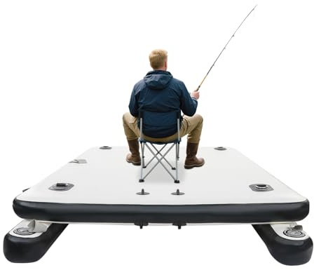OUKANING Aufblasbare Angelplattform 250x160cm Schwimmende Plattform, Aufblasbares Angelboot 400kg Tragkraft inkl. Luftpumpe Tasche & Ruder, als Tragbare Wassersport Plattform für Außenbordmotor