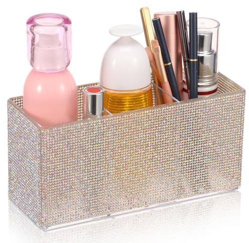 Glitzernder Stifthalter aus Acryl mit 4 Fächern,Bling-Make-up-Pinsel,Schreibwaren-Organizer,Stiftehalter für Schreibtischzubehör,glitzernde Geschenke für Frauen,Geburtstag,Weihnachten,Schreibtisch