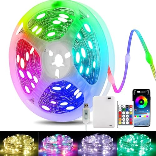 LED Streifen 3AA Batterie, 100 LEDs IP67 wasserdicht 5V Bluetooth RGB LED Band Lichtband mit 24 Tasten IR Fernbedienung Für Ambilight TV, Party, Bar, Wohnzimmer, PC.(ohne Batterie im Inneren)