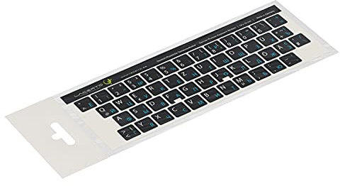 Lacerto® | 14x14mm Russisch-Deutsche Aufkleber für PC/Laptop & Notebook Tastaturen mit mattem kratzfestem Laminat | Farbe: Hellblau-Schwarz (Nicht transparent)