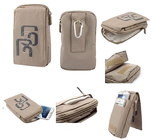 DFV mobile - Etui Schutzhülle Universellen Vielgebrauch mit Fächer, Reißverschluss, Schlaufe für Gürtel und Karabiner Haken für Caterpillar CAT S41 DUAL TD-LTE-A - Beige (16 x 9.5 cm)