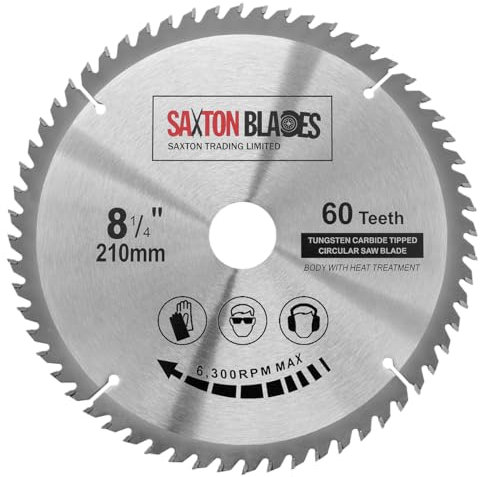 Saxton TCT Circular Wood Saw Blade 210mm x 60T fits Evolution Rage Saws - Includes 25.4mm Reduction Ring