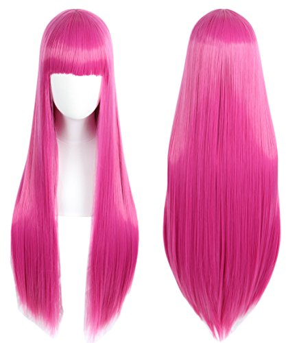 Linfairy Anime Pink Pink Long Princess Perücke Halloween Kostüm Cosplay Perücke für Frauen 85 cm