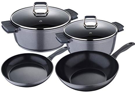 Bergner Titan - Conjunto de 6 Piezas Batería de Cocina Aluminio, Inducción, Gris