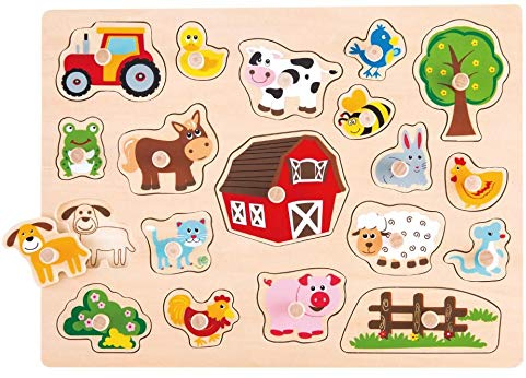 Lelin Steckpuzzle Bauernhof Holzpuzzle Setzpuzzle Einlegepuzzle Motorik Lernspielzeug