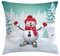 ABAKUHAUS Weihnachten Kissenbezug, Skifahren-Schneemann-Bäume, Wasser und Schmutz resistent Stoff Digital Druck Für den Innen oder Außen Bereich, 40 x 40 cm, Weiß Teal