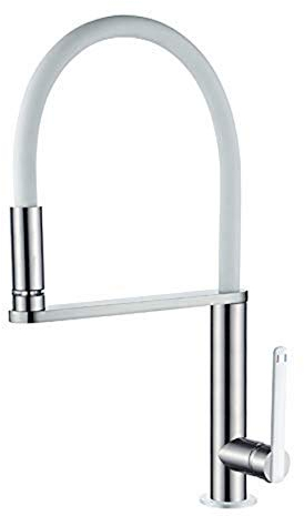 GRIFEMA Dover, LED-Küche Wasserhahn mit Drei Farbwechseln, Spültischbatterie in Weiß mit Flexibe-Auslauf, Nickel Gebürstet