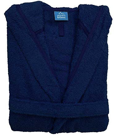 Alpes Blanc - Peignoir de Bain Capuche Hommes et Femmes - 100% Coton 450g/m² - Séchage Rapide, Absorbant et Toucher Doux - Bleu Marine - Taille XL