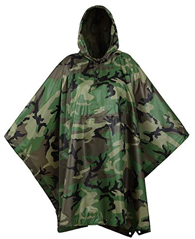 USGI Industries Military Style Poncho Multi Use Rip Stop Camouflage Regen Poncho, Waldland, Einheitsgröße
