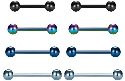 Longita Brustwarzenpiercing Zungenpiercing 14G Chirurgenstahl Straight Barbells Zungenring Nippel Shield Ring Piercing Schmuck Stab 12mm 14mm 16mm 18mm