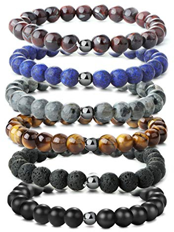 YADOCA 6 Stücke 8 MM Beads Armbänder für Herren Männer Lavastein Armband Tigerauge Armband Gothic Punk Stretch Armband Set
