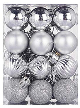 Battnot Weihnachtskugeln 100 teilig 24 teilig 30/60mm Christbaumkugeln Set Weihnachtsbaumschmuck Christbaumschmuck Weihnachtsbaum Kugel Dekoration hängende Hausparty Christmas Xmas (Silber, 24)