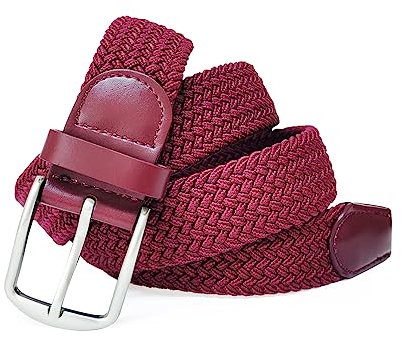 Gloop Unisex Elastischer Ledergürtel Geflochtener Stretchgürtel Dehnbarer Stoff Leder Gürtel für Damen und Herren, 18730a14 Rot, Gesamtlänge ohne schnalle 120 CM