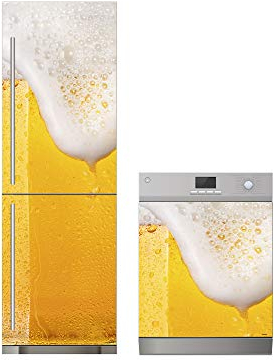 Oedim Set aus Vinyl für Kühlschrank + Vinyl für Geschirrspüler, schäumendes Bier | 60 x 185 cm + 65 x 75 cm | robuster und wirtschaftlicher Aufkleber | dekorativer Aufkleber in elegantem Design