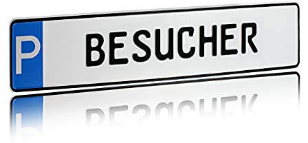 Individuelles Parkplatzschild 520x110mm mit P-Symbol aus Aluminium Wunschkennzeichen mit eigenem Text Wunschname für Parkplatz Schild (07 P - Besucher)