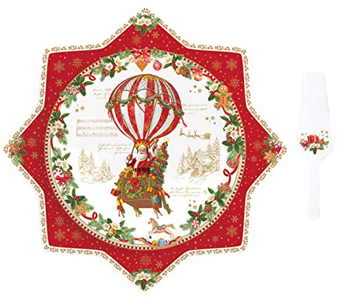 EASY LIFE COFFRET PLAT A TARTE ETOILE D32CM AVEC PELLE A TARTE EN PORCELAINE R1000#CHAB