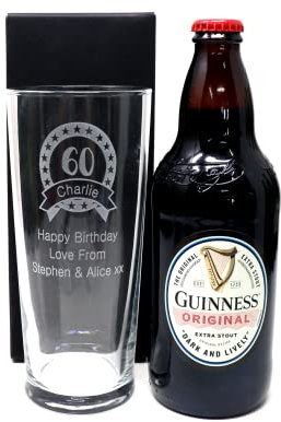 Personalised Pint Glass & Beer - Birthday Design (Guinness Original Stout Beer, No Gift Box)
