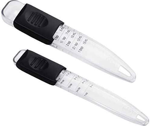 Professional Adjustable Measuring Spoons Set of 2 #2258, Fits in Spice Jars, Teaspoon Measuring Spoons 9 in 1 for Dry and Liquid, BPA- free & Dishwasher Safe