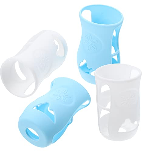DOITOOL 4Pcs de de Verre Bébé Nourrir La de Antidérapante Bébé Biberon Manche Silicone Housses Protège Isolant Blanc Noir 240 ML