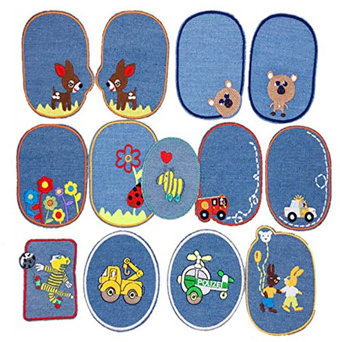 GIVBRO Parches adhesivos para planchar, para chaqueta, codo y rodilleras, apliques de reparación para jeans, mochila, accesorios de disfraces de bricolaje, 13 piezas