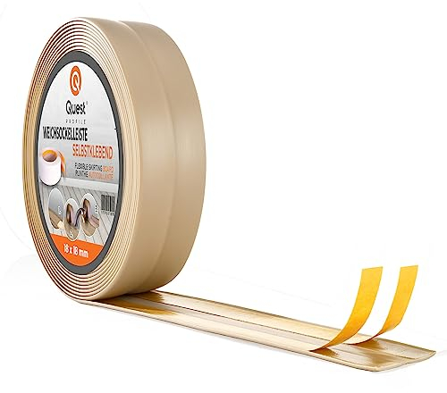 Quest Weichsockelleiste Selbstklebend - 18 mm x 18 mm - Knickleiste, Abschlussleiste für Küche, Badezimmer - Dichtungsband PVC, Flexibel, Wasserdicht, Dekorativ - 10 Meter, Beige