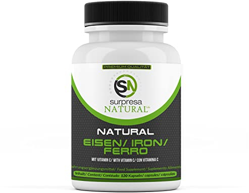 Surpresa Natural Eisen Vitamin C Kapseln I 1 x 120 Stück I Supplement mit 14mg natürlichem Eisen & 80mg Vitamin C I Vorrat für 4 Monate I Eisenkapseln hochdosiert I 100% vegan & natürlich