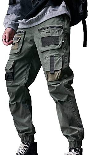 XYXIONGMAO Tuta larga multi-tasca casual pantaloni funzionali cargo joggers techwear harem hip hop pantaloni per uomo, Verde, XL