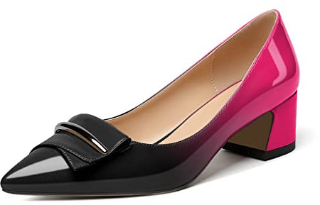 Elashe Femme Bicolore Escarpins 2'' Talon Bloc Petit Talon Pumps Sexy Chaussure Fête Noir Rose EU39