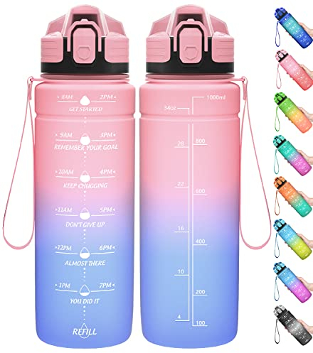 Coolfel Motivational Water Bottle with Time Markings - 1.5L, 1L & Kids 500ml Sports Bottle - BPA Free Tritan, Leakproof & Reusable for Gym, School, Running