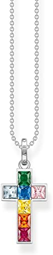 Thomas Sabo Damen Kette Kreuz mit bunten Steinen Silber, aus 925er Sterlingsilber, mit Steinbesatz in Regenbogen-Farben, Länge 45cm, KE2166-477-7-L45V