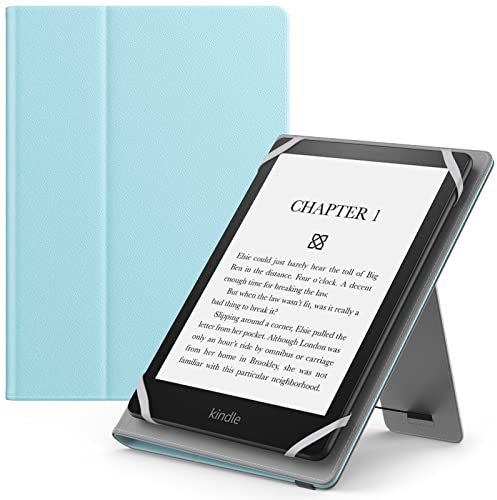 MoKo Funda Universal para 6,6.8,7 Kindle eReaders Fire Tableta - Kindle/Kobo/Voyaga/Lenovo/Sony Kindle E-Book E-Reader Tableta, Carcasa Folio con Correa de Mano y Soporte, Azul Claro Puro