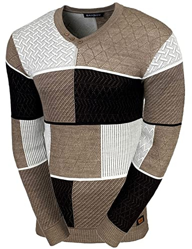 Baxboy Herren Pullover Slim Fit V-Neck Strick-Pullover Rundkragen Moderner Männer schwarzer Pulli Longsleeve in Feinstrick Sweatshirt BB-52301