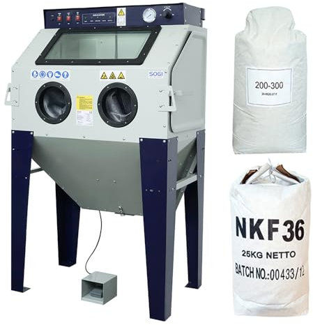 SOGI S-100 Sabbiatrice cabina di sabbiatura + sacco di corindone (25 kg di corindone grana 36 + 25 kg microsfere vetro grana 200/300)