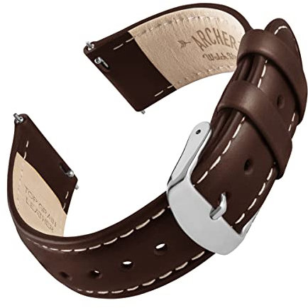 Archer Watch Straps - Top Grain Leather Quick Release Watch Straps (Dark Chestnut/Natural White Thread, 22mm)