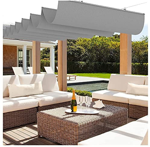 Couverture D'ombrage De Remplacement pour Pergola, Étanche Et Rétractable, Auvent À Voiles Ondulées Coulissant sur Un Fil pour Pergola, Patio Et Terrasse - avec Câble De Fixation (Couleur : Gris clai