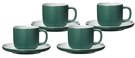 Ritzenhoff & Breker Jasper Kaffeetassen mit Untertassen, 4er Set, Grün, 240 ml, Kaffeegeschirr mit Soft-Touch-Haptik & Mattglasur, Spülmaschinengeeignet