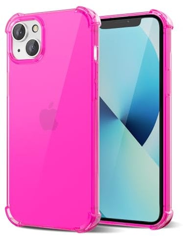 Svanove for iPhone 13 Mini Case Clear, Neon Bright Vibrant Color, Transparent Jelly Protective Silicone Phone Case Design for Women Girly Cute, Thin Slim Fit Soft Flexible TPU Bumper, Hot Pink