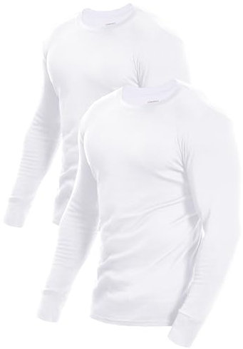 Comfneat Men's 2-Pack Long Sleeve Shirts Cotton Undershirts (White 2-Pack, M)