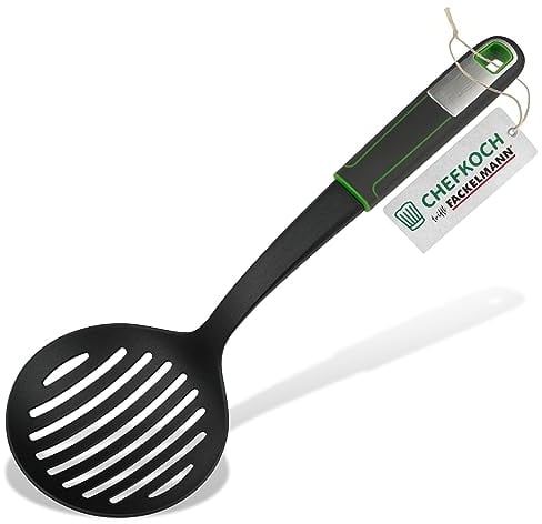 Chefkoch Cuchara coladora premium - Perfecta para colar albóndigas, Maultaschen y más - Resistente al calor hasta 270°C - Suave con ollas revestidas, mango suave al tacto, longitud 31,5 cm