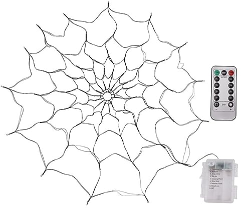 Wifehelper Spinnennetz-Lichter, Halloween-Dekorationen, LED-beleuchtete Spinnennetz-Halloween-Dekorationslichter, 1,2 M, Orangefarbene Halloween-Dekorationen, Spinnennetz-Lichter mit
